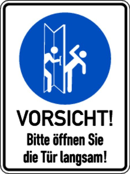 Schilder Klar Türbeschilderung Vorsicht! Bitte öffnen Sie die Tür langsam!, links, 150x200 mm Folie selbstklebend, 3621/31