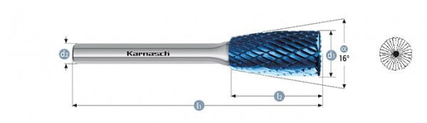 Karnasch Hartmetall-Frässtift Blue-Tec beschichtet ZYB/WKN d1= 12,0 / l2= 25 / d2= 6 / l1= 70mm Combi+Form, 116052100