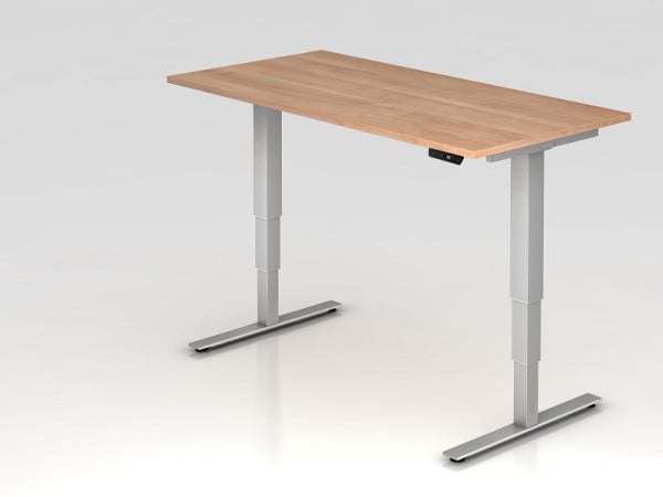 Hammerbacher Sitz-Steh-Schreibtisch elektrisch 160x80cm Nussbaum, Arbeitshöhe 63,5 -128,5 cm, VXDSM16/N/S