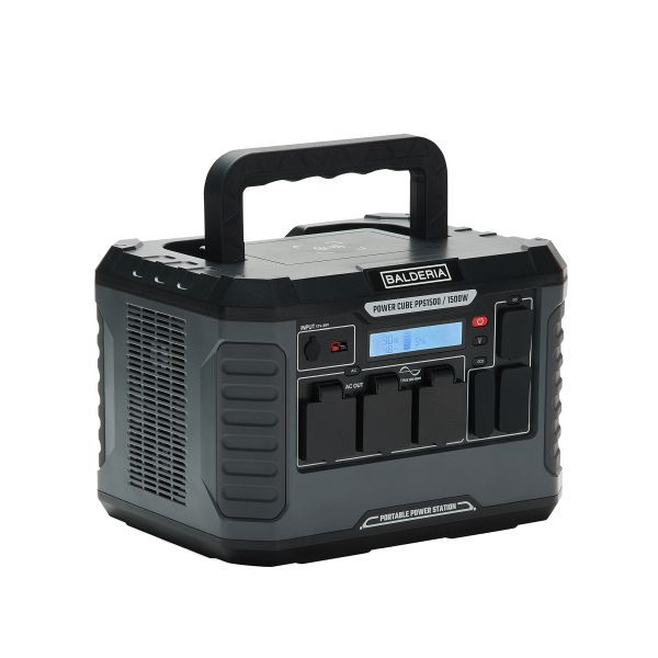 BALDERIA Power Cube PPS1500: Tragbare Powerstation/Mobiler Stromspeicher/Stromerzeuger, 1328W, 933Wh, Steckdose 230V, USB, Flashlight, LCD-Display, PPS1500