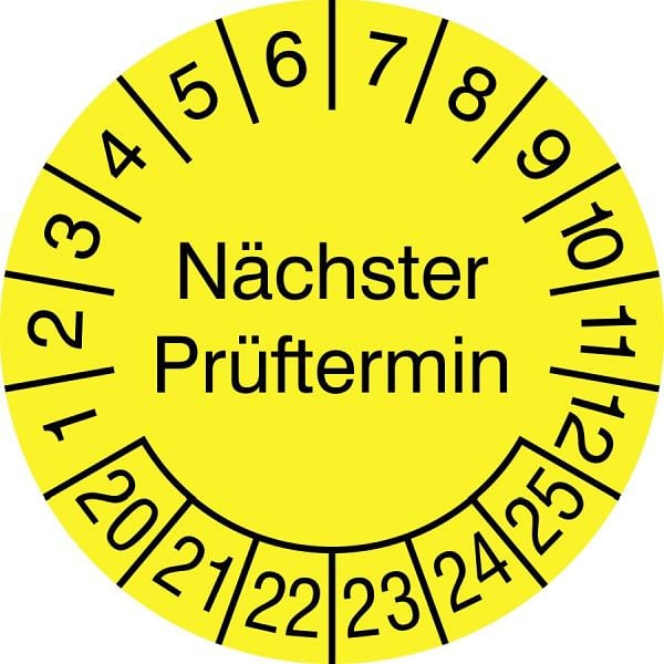 SafetyMarking Prüfplakette, Nächster Prüftermin, Prüfzeitraum: 20-25, Ø 1,5 cm, Folie, selbstklebend, VE: 40 Stück/Bogen, 30.3725-20-25