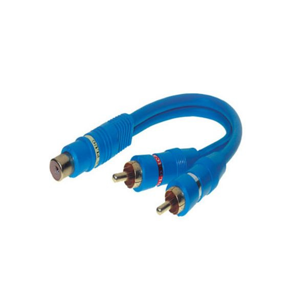 S-Conn Cinchkupplung auf 2 Cinchstecker, doppelt geschirmt, blau 0,2m, 40053