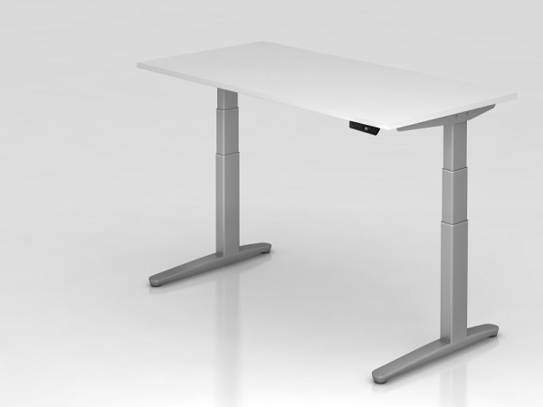 Hammerbacher Sitz-Steh-Schreibtisch elektrisch 160x80cm Weiß/silber, Rechteckform, VXBHM16/W/SS