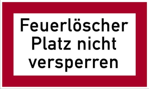 Schilder Klar Brandschutzzeichen Feuerlöscher Platz nicht versperren, angelehnt an DIN 4066, 200x120x0.45 mm Aluminium geprägt, 168/06