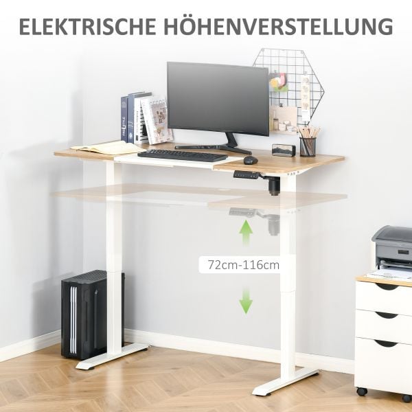 Vinsetto Elektrischer Schreibtisch Computertisch höhenverstellbar Stehschreibtisch Bürotisch Natur+Weiß 140 x 70 x 72-116 cm, 920-071V90WT