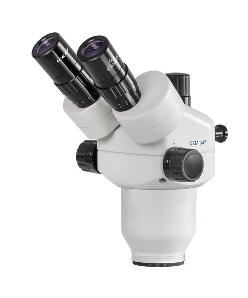 KERN Optics Stereo-Zoom-Mikroskopkopf, Greenough 0,7 x - 4,5 x, Trinokular, Eyepiece HSWF 10 x / Ø 23mm with anti-fungus, high eye point, OZM 547