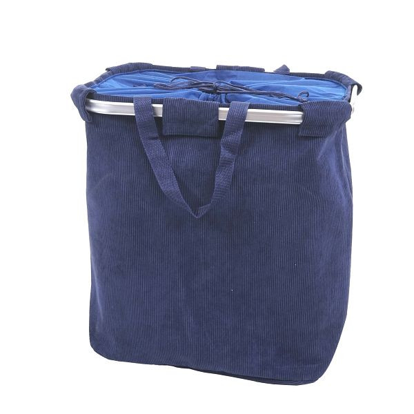 Mendler Wäschesammler HWC-C34, Laundry Wäschekorb Wäschebehälter mit Kordelzug, 2 Fächer Henkel 54x52x32cm 89l, cord blau, 73201