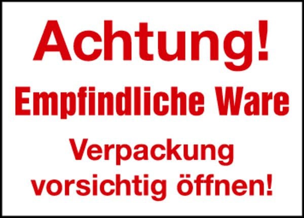 Schilder Klar Verpackungskennzeichen Achtung! Empfindliche Ware, 105x75 mm Folie selbstklebend, 488/60