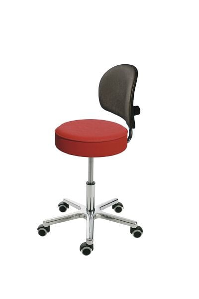 Lotz Arbeitshocker, Sitz Kunstleder, feuerrot, Ø 360 mm, Sitzstärke 90 mm, Rückenlehne Kunstleder, Sitzhöhe 520 - 680 mm, 4867.1-04RS