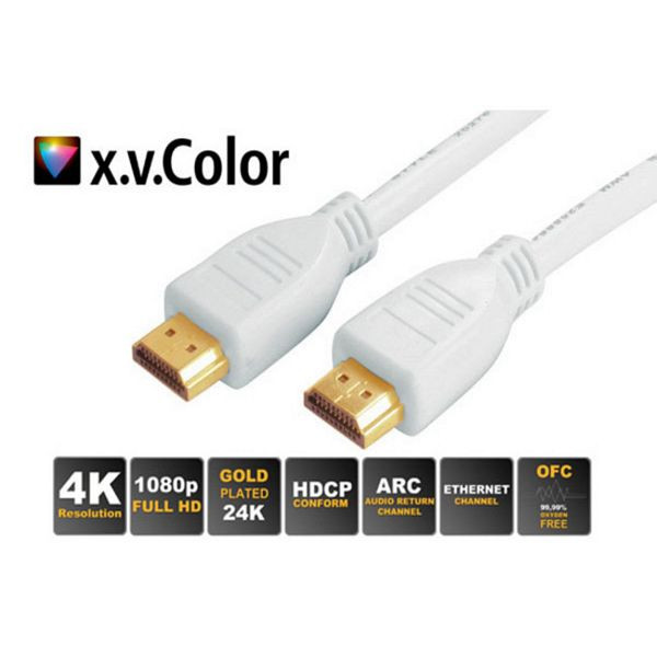 S-Conn HDMI A-Stecker auf HDMI A-Stecker, vergoldete Kontakte, Full HD, ULTRA HD, 3D, HEAC, weiß, 3,0m, 77473-W