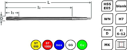 SPPW Maschinenreibahle HSS-E05 WN D L: 350x270x45 Ø16,0 H7, 5141201600