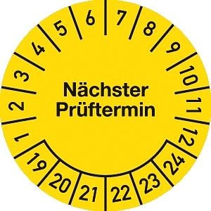 Moedel Prüfplakette Nächster Prüftermin 2019-2024, Folie, Ø 20 mm, VE: 10 Stück/Bogen, 54534