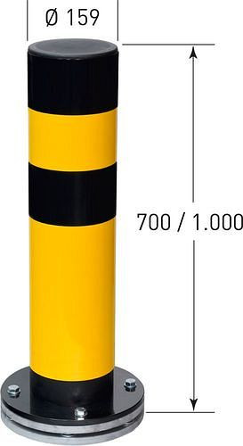 Moravia Rammschutz-Poller, gelb kunststoffbeschichtet, schwarze Streifen, drehbarer Bodenteller, Ø: 159 mm, 311072