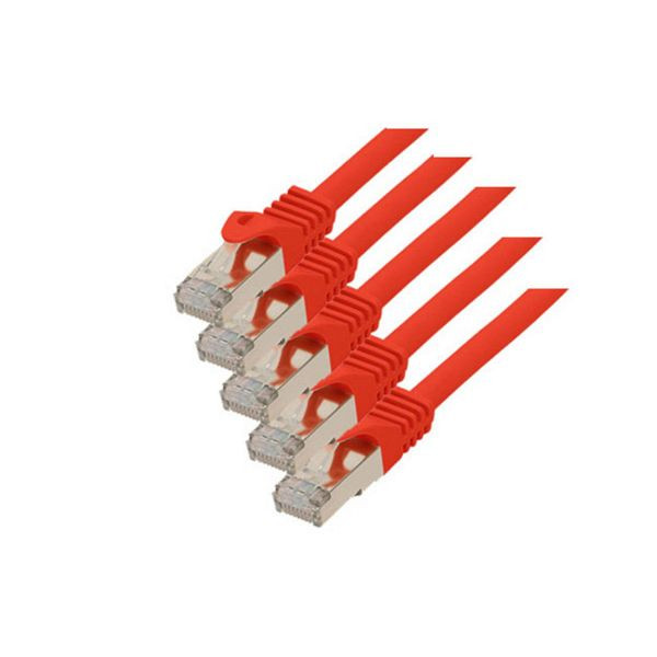 S-Conn RJ45 Patchkabel S/FTP, PIMF, Rohkabel CAT 7 Halogenfrei VE: 5 Stück, rot, 1,0m, 75511-R-SET5