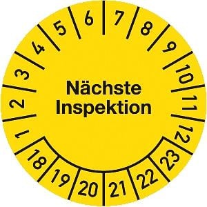 Moedel Prüfplakette Nächste Inspektion 2018-2023, Dokumentenfolie, Ø 30 mm, VE: 10 Stück/Bogen, 54753