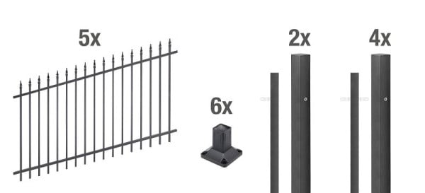 Alberts Zaun-Set Chaussee verstellbar, Aluminium, matt schwarz kunststoffbeschichtet, zum Aufschrauben, 10 m x 1000 mm, 511647