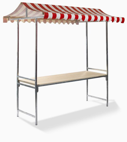 Essentials Professioneller Marktstand rot-weiß, feuerverzinkter Stahl, feuerbeständige PVC Plane, Fichtenholz, 200x151x232cm (BxTxH), MSR10205R