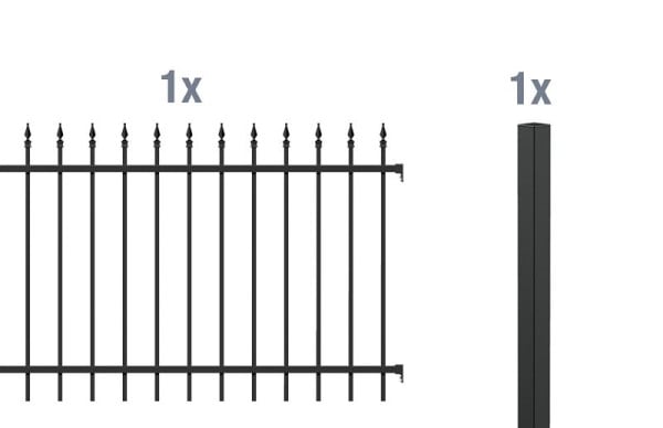 Alberts Zaun-Anbauset Chaussee, Aluminium, matt schwarz kunststoffbeschichtet, zum Einbetonieren, 2 m x 1000 mm, 510343