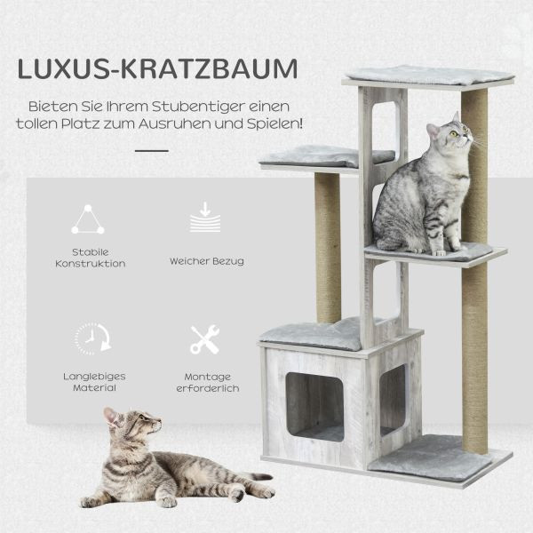 PawHut Katzenbaum Kratzbaum Aktivitätszentrum Klettergerüst Plüsch Grau, D30-318