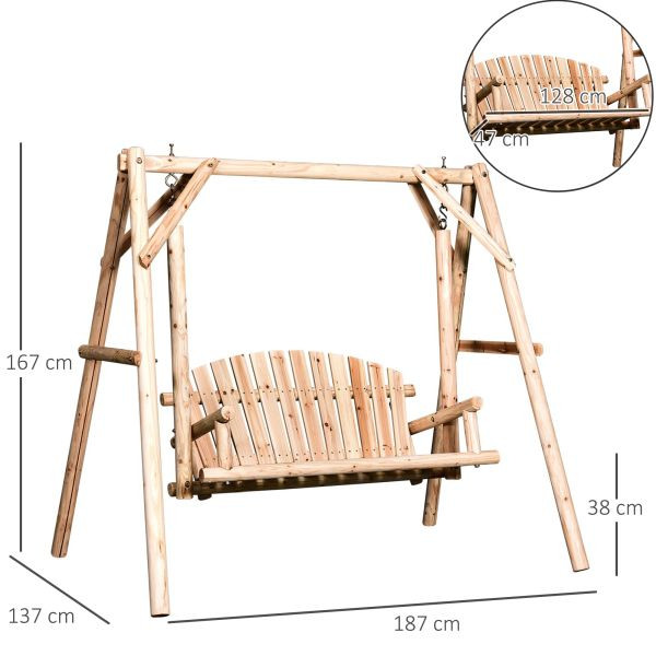 Outsunny Hollywoodschaukel Gartenschaukel 2-Sitzer Schaukelbank Massivholz Natur, 84A-086V01