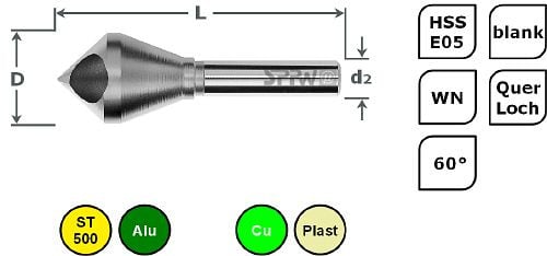 SPPW Querlochsenker HSS-E05 60° WN Bereich: 05-09 L: 49 Ø10, 1533001000
