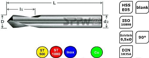 SPPW NC-Anbohrer HSS-E05 90° ISO L: 102x30 - Ø12,0, 1233701200