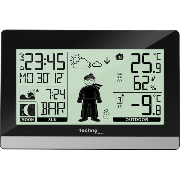 Technoline Wetterstation, DCF-77 Funkuhr mit manueller Einstelloption, Abmaße: 145 x 38 x 97 mm, WS 9612