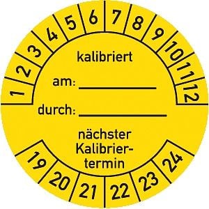 Moedel Prüfplakette kalibriert am: durch: 2019 - 2024, Folie, Ø 40 mm, VE: 10 Stück/Bogen, 55193