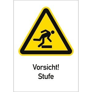 Moedel Vorsicht! Stufe ISO 7010, Kombischild, Folie, 131x185 mm, 98964