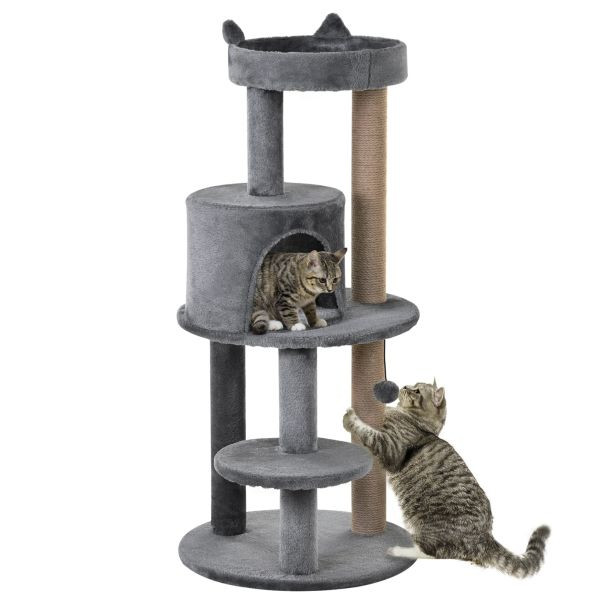 PawHut Katzenbaum 4-Stock, Grau, 48x48x104 cm, D30-274GY