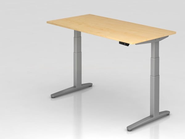 Hammerbacher Sitz-Steh-Schreibtisch elektrisch 160x80cm Ahorn/Silber, Rechteckform, VXBHM16/3/SS