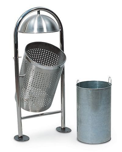 DENIOS Außen-Abfallbehälter aus Edelstahl, Schutzhaube + Kippvorrichtung, 45 l, 163565
