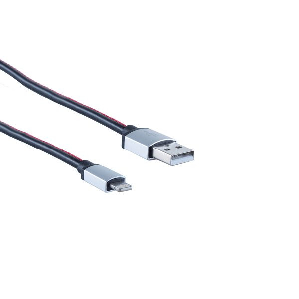 shiverpeaks BASIC-S, Lightning 8-Pin Ladekabel, USB-A-Stecker auf Lightning Stecker, Leder, schwarz, 0,9m, BS14-50093