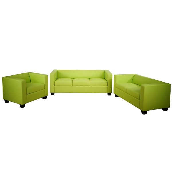 Mendler 3-2-1 Sofagarnitur Couchgarnitur Loungesofa Lille, Kunstleder, hellgrün, 55435