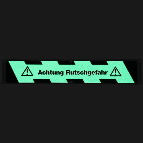 Mehlhose Antirutschplatte Aluminium mit m2 Antirutschbelag, nachleuchtend schwarz/grün "Achtung Rutschgefahr"114x635mm, APM1X1F1