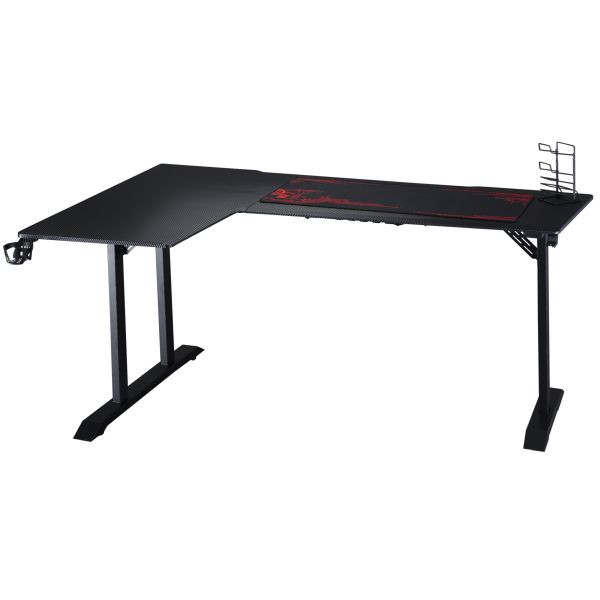 HOMCOM Gaming Tisch Schreibtisch L-förmige mit Kopfhörerhaken Getränkehalterung Computertisch MDF Metall Schwarz+Rot 168 x 109 x 78 cm, 836-501