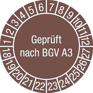 Moedel Prüfplakette Geprüft nach BGV A3 2018 - 2027, Folie, Ø 30 mm, VE: 500 Stück/Rolle, 55967