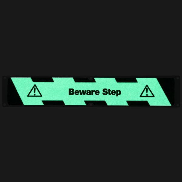 Mehlhose Antirutschplatte Aluminium mit m2 Antirutschbelag, nachleuchtend schwarz/grün "Beware Step" 114x635mm, APM1X3EF1