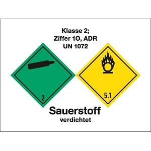 Moedel Gefahrzettel Klasse 2 - Sauerstoff verdichtet, Folie, 100x75 mm, VE: 250 Stück/Rolle, 65976