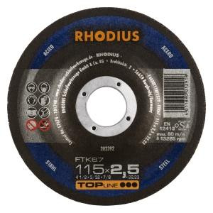 Rhodius TOPline FTK67 Freihandtrennscheibe, Durchmesser [mm]: 115, Stärke [mm]: 2.5, Bohrung [mm]: 22.23, VE: 25 Stück, 202392