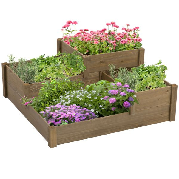 Outsunny Hochbeet Gemüsebeet Blumenkasten mit 3 Stufen, 845-789V00DR