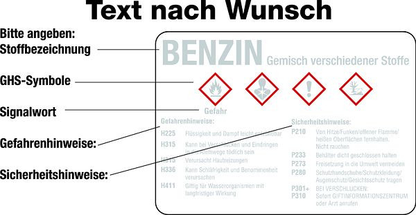 Schilder Klar Gefahrengutkennzeichnung GHS-Gefahrstoffetiketten: Text nach Wunsch, 105x74 mm Folie selbstklebend, 510/31