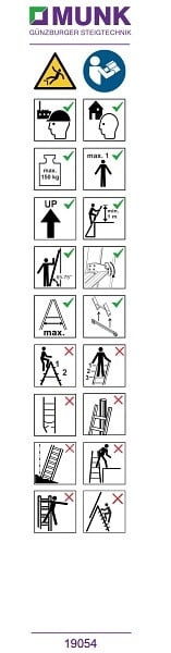 Munk Günzburger Steigtechnik Hinweis-Aufkleber für Stufen-Mehrzweckleiter Aufkleber 19054, VE: 20 Stück, 019228