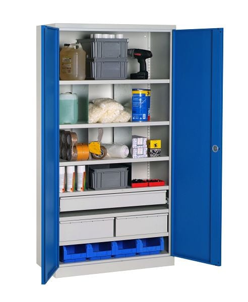 SOFAME ausgestatteter Werkstattschrank 1000x500x1950mm, 1 Teleskopschublade (890x100) + 2 Schubladen (445x160) + 6 Fachböden, Himmelblau, W030090035GCBI