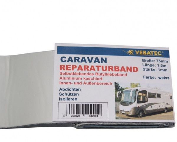 Vebatec Caravan Reparaturband Aluminium, Farbe: weiss, 75mm x 1,5mm, 164