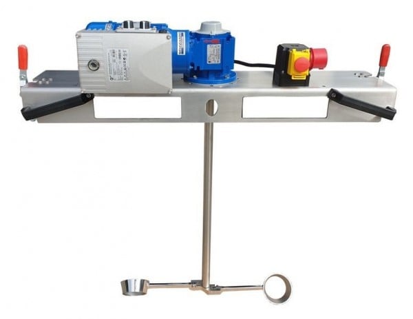 Schwarzer Rührtechnik Schneckengetrieberührwerk, für Medien bis 3000 m/Pas im 1000L IBC, 0,75 KW, Drehzahl: 0-190 UPM, Staplertraverse Edelstahl, CRW-0235