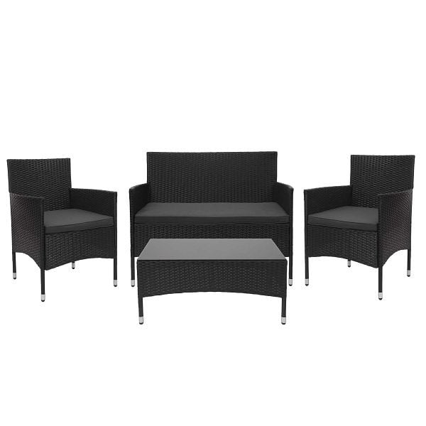 Mendler Poly-Rattan Garnitur HWC-F55, Balkon-/Garten-/Lounge-Set Sofa Sitzgruppe, schwarz, Kissen dunkelgrau, 69814