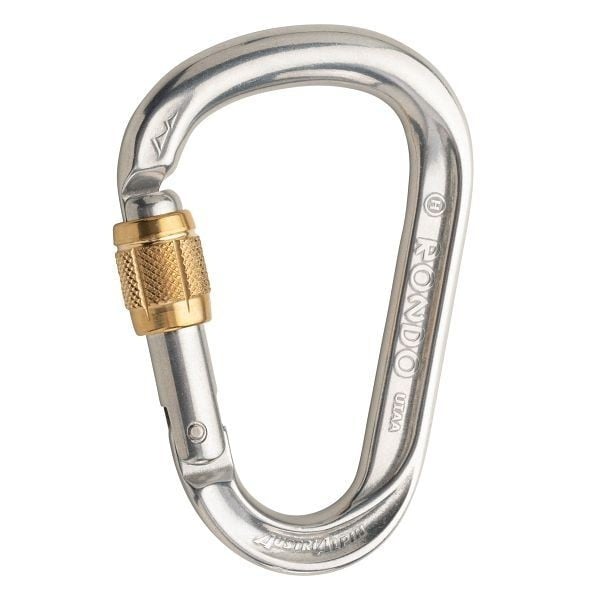 AustriAlpin Karabiner HMS RONDO Schraubverschluss mit Messingrolle, poliert, VE: 20 Stück, KR13A