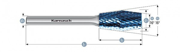 Karnasch Hartmetall-Frässtift Blue-Tec beschichtet WKN/WKN d1= 12,0 / l2= 25 / d2= 6 / l1= 70mm Combi+Form, 116058100