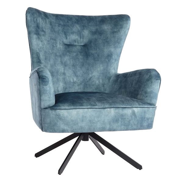 Mendler Lounge-Sessel HWC-L63, Cocktailsessel Polstersessel Relaxsessel, drehbar, vintage Samt Metall, petrol-blau, 117264